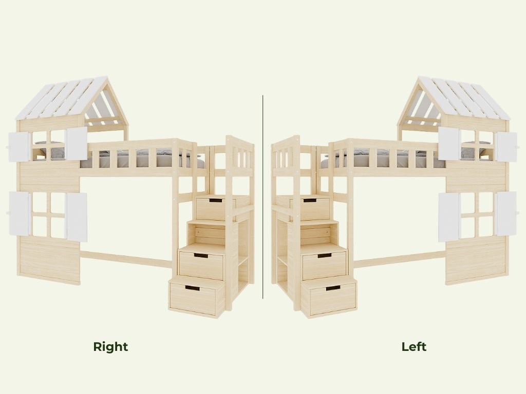 COTTAGE Loft Bed with Half Roof and Storage Stairs – 90x200 cm