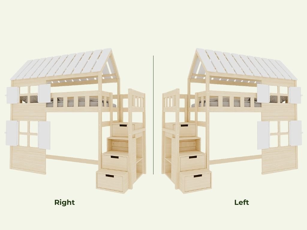 COTTAGE Raised House Bed with Full Roof and Storage Stairs – 90x200 cm