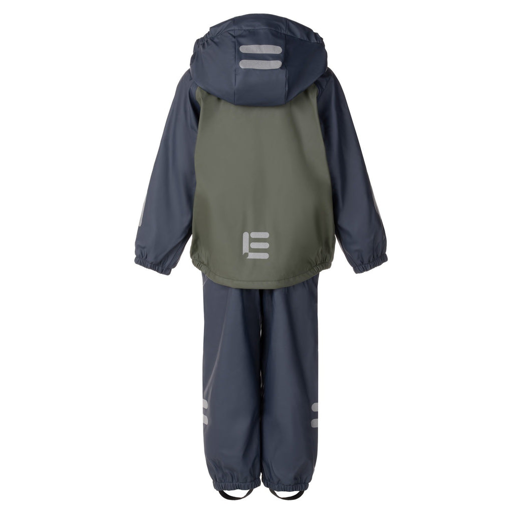 Kids’ Fleece-Lined Rain Jacket and Dungaree Set – Green and Blue